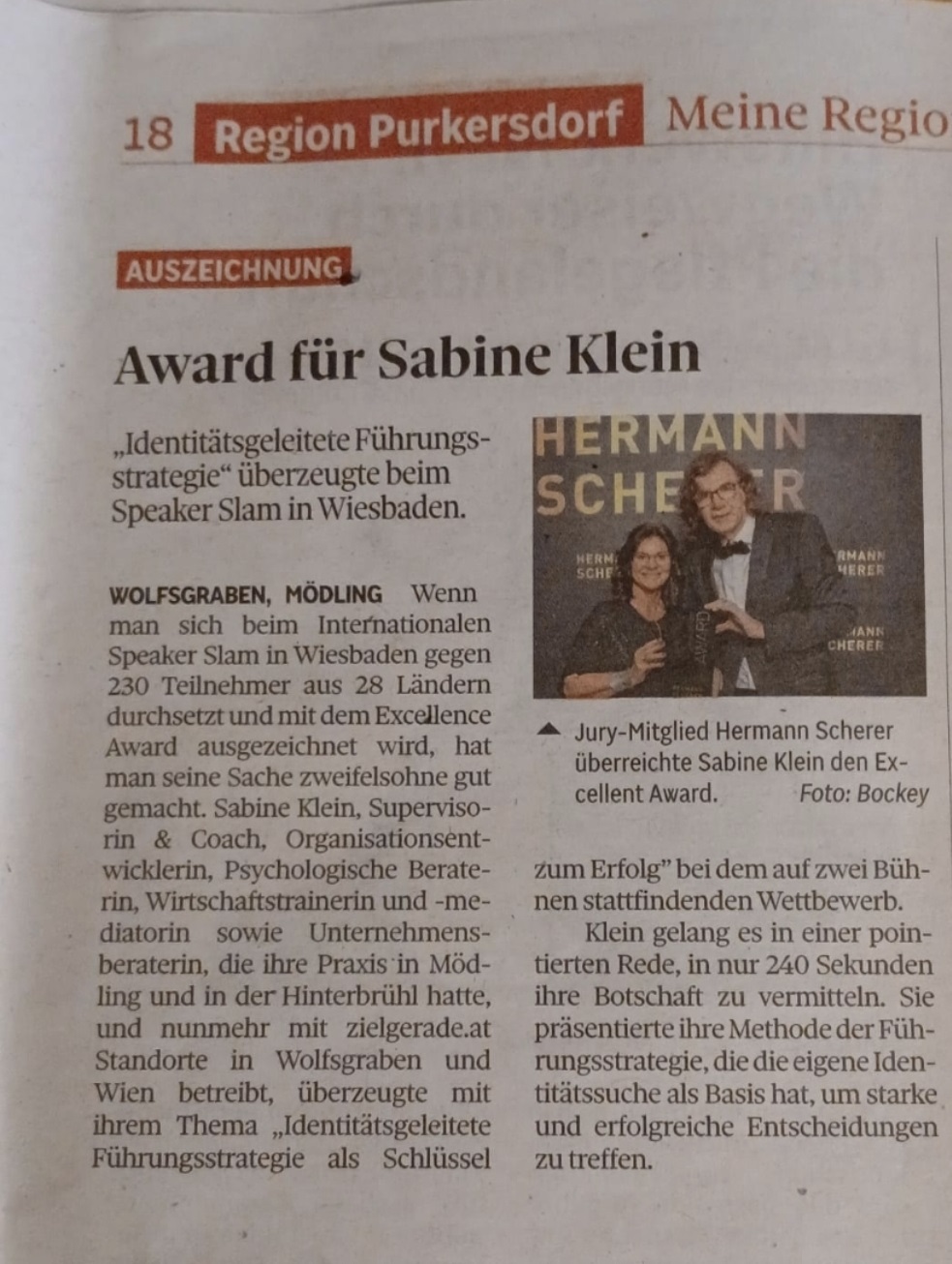 NÖN-Artikel über die Auszeichnung von Sabine Klein beim Speaker Slam